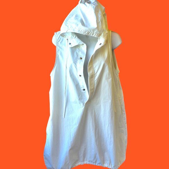 ZARA White Shirt Dress Tunic Top Hood Sleeveless Snap Cinch Hem Medium NEW - Picture 4 of 16